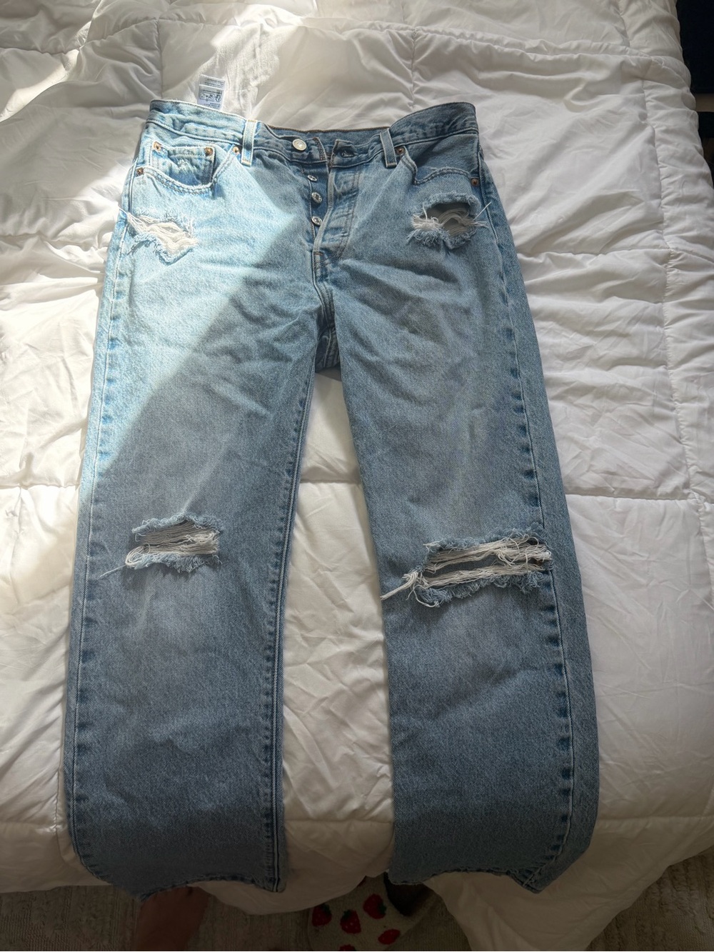 Levi's Light Blue Distressed Straight Leg Jeans